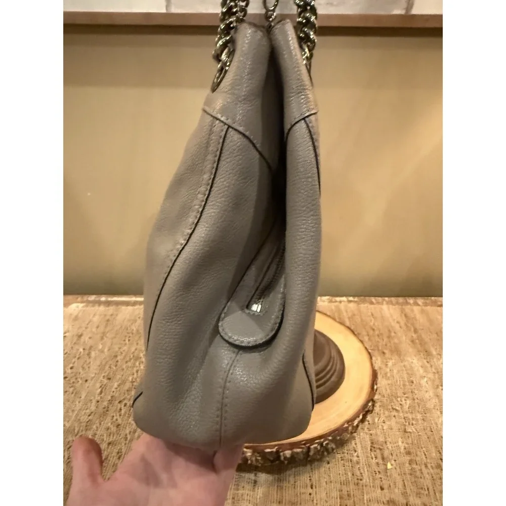 COACH Edie Grey Pebbled Leather Turnlock Shoulder Hand Bag Purse 3‎ Compartment - Picture 11 of 14